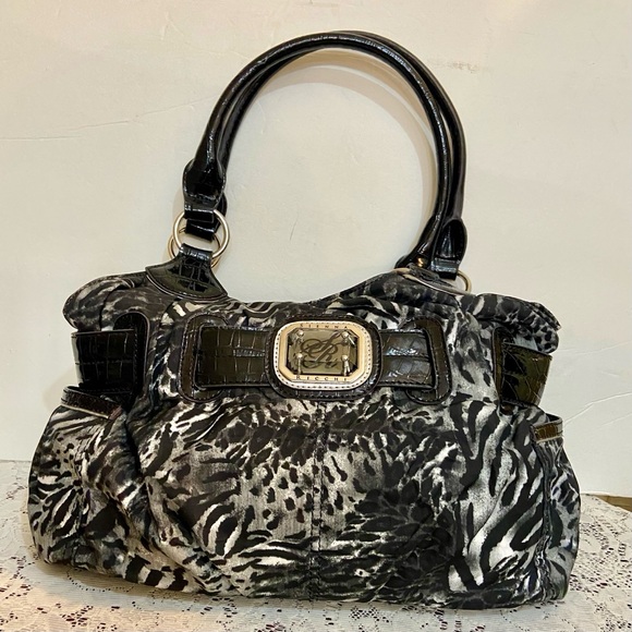 Sienna Ricchi (SR) Black- Gray Zebra Handbag 13.5in L x 10.5in H, x 4.5in W - Picture 4 of 12